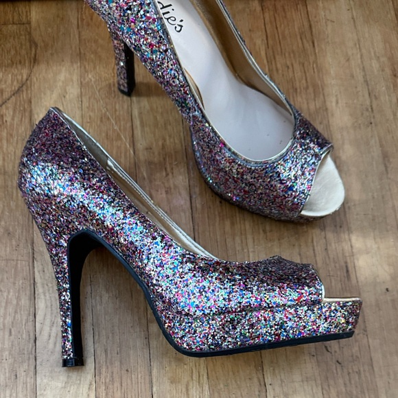 Candie's Multicolor Glitter Peep Toe Heels - Picture 6 of 8